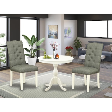 East West Furniture 3 Piece Antique Dining Set - Linen White AMEL3-LWH-07